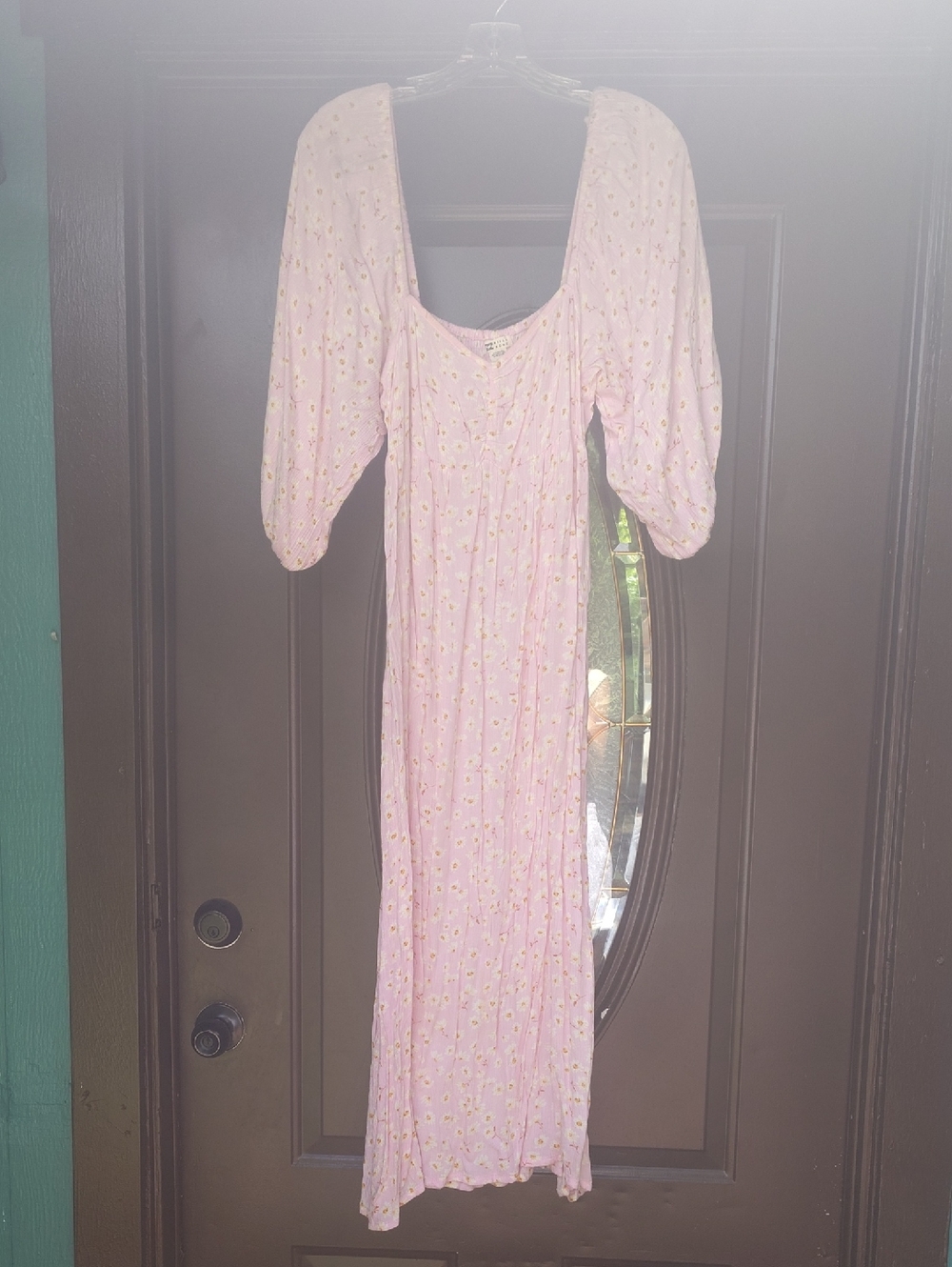 Billabong Light Pink Floral Puff-Sleeve Maxi Dress